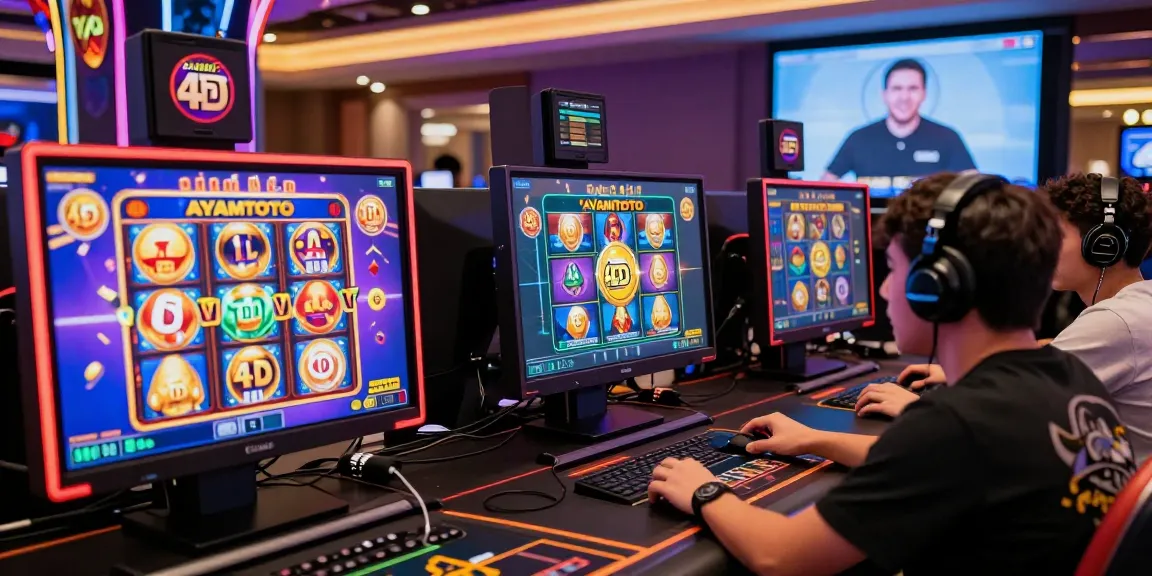 Permainan slot AYAMTOTO yang menarik dengan pemain merayakan kemenangan di kasino online.