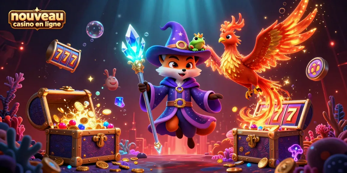 Nouveau casino en ligne : illustration captivante d'un renard et d'un phénix dans un monde de jeux.