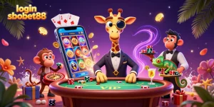 Experience gaming excitement with login sbobet88 at this vibrant casino illustration.