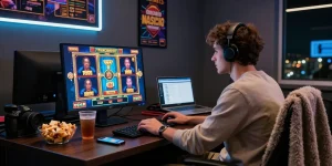 Experience the thrill of situs depo 5rb in a cozy online casino setting with colorful gaming visuals.