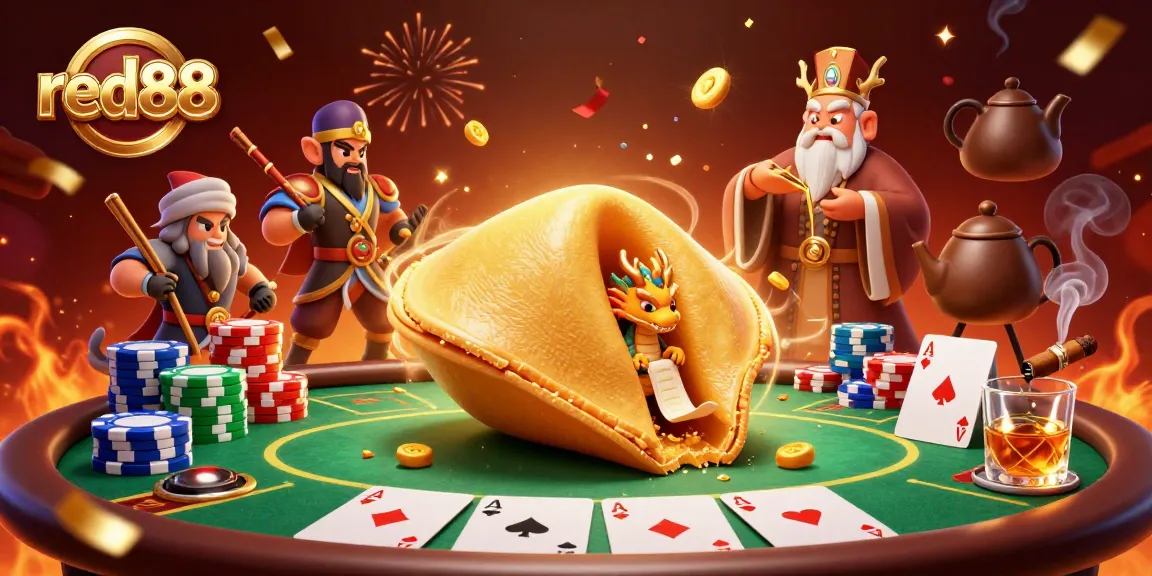 Experience fortune with red88's whimsical casino adventure featuring poker chips and clever characters.