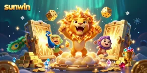 Experience the thrilling excitement of sunwin as the 3D sun lion roars amidst a treasure-filled casino world.
