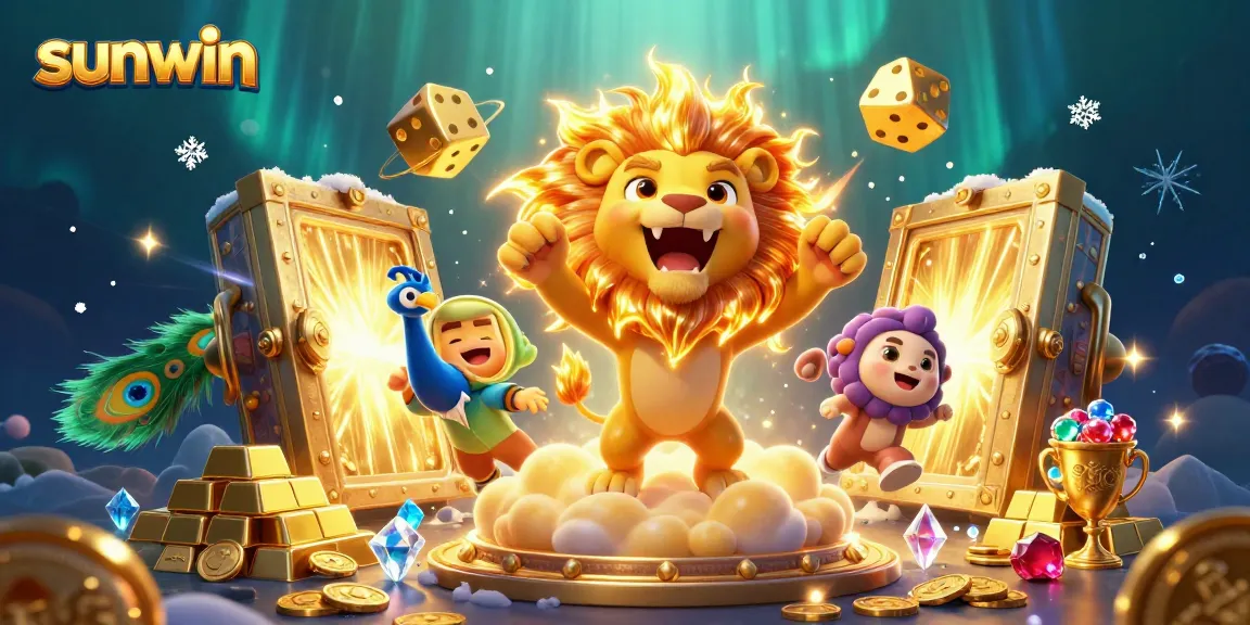 Experience the thrilling excitement of sunwin as the 3D sun lion roars amidst a treasure-filled casino world.