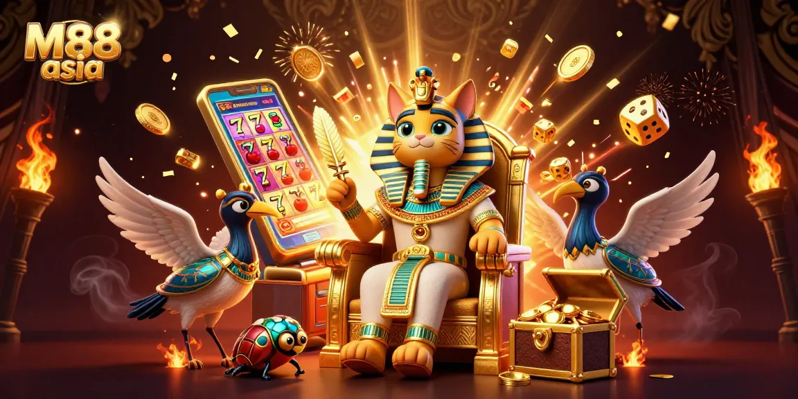 M88 asia showcases thrilling casino action with symbols like lucky 7s and golden treasures.