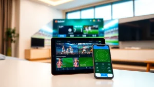 Menonton bolakami dengan antarmuka streaming sepak bola yang dinamis dan grafis hidup.