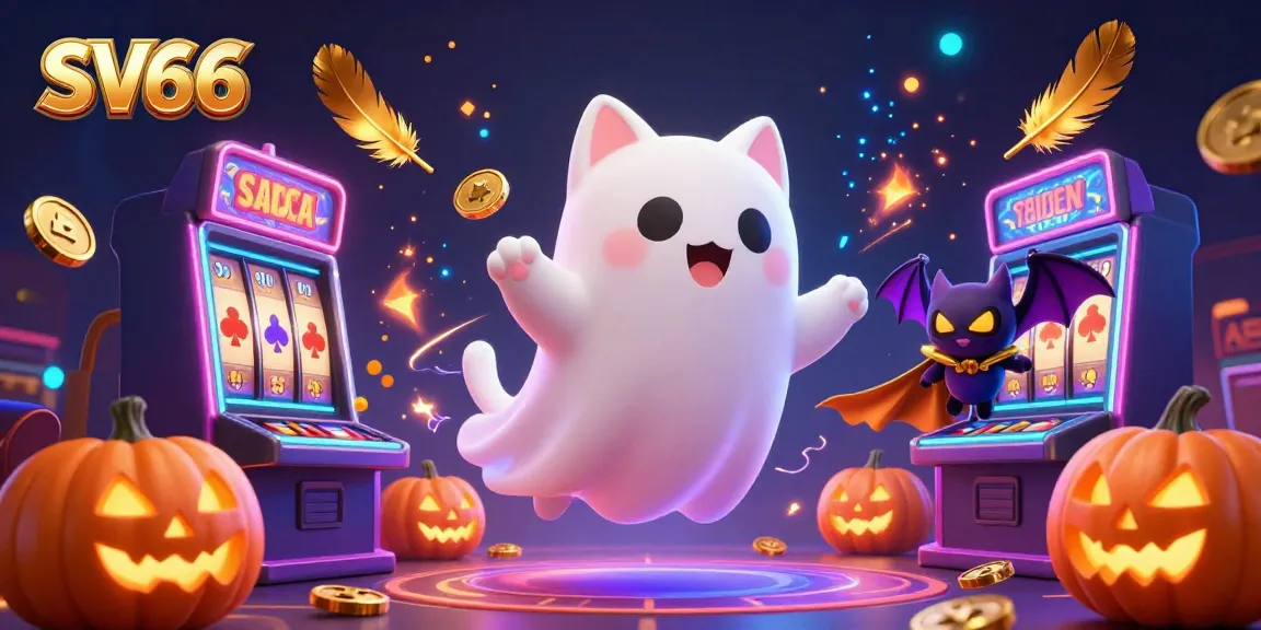 Experience exciting gaming with SV66's vibrant casino scene featuring a ghost cat and bat in a thrilling setting.