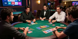 Engaging Andar Bahar king live casino scene with dealers and players in action.